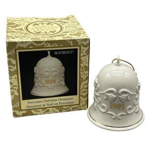 vintage bioessence porcelain Christmas ornament bell 1991 white #7149 READ